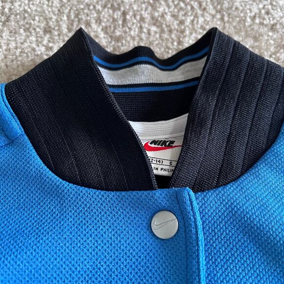 Nike Blue Snap Button Striped Varsity Vintage Bomber Jacket Size: Large 12-14 - Picture 5 of 15